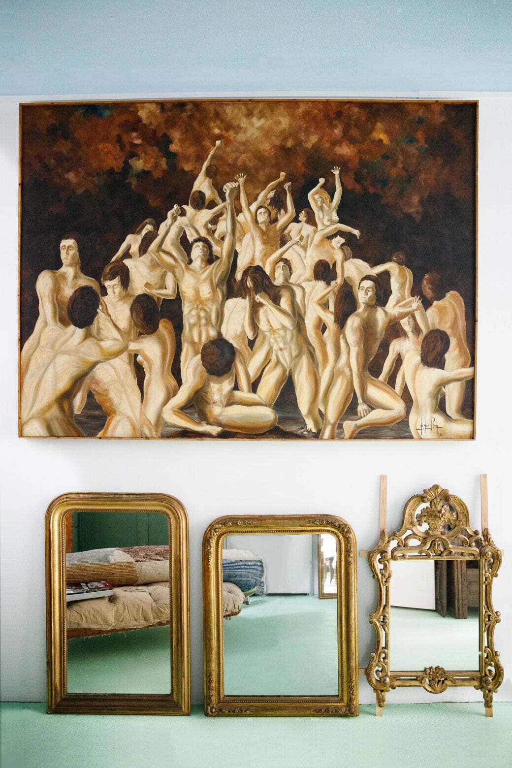 Groot Vintage Olieverfschilderij "Purgatory" Uit De Jaren 1970 photo for sale