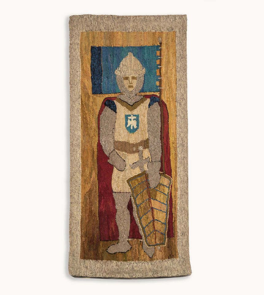Groot Mid Century Wandtapijt Van Wol Met Ridder – Norman Knight