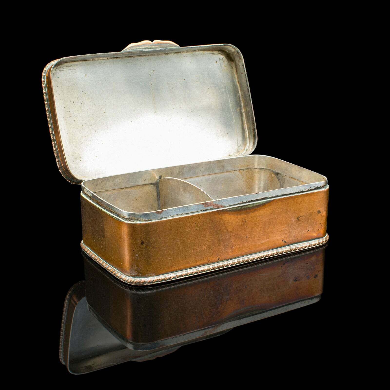 Small Antique Tobacco Tin, English, Copper, Silver Plate, Lidded Box, Edwardian photo furniture