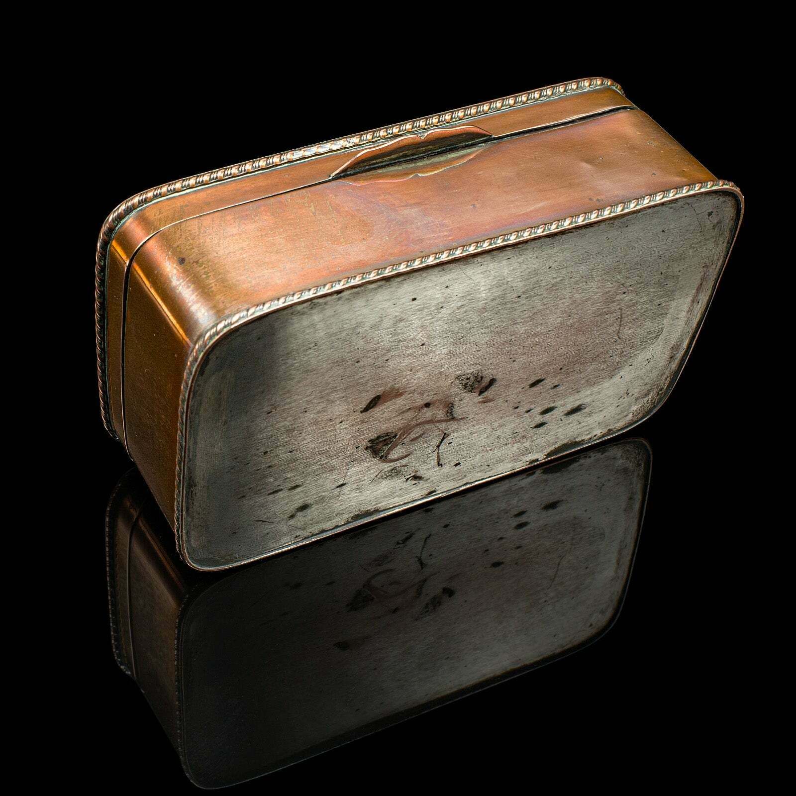 photo furniture Small Antique Tobacco Tin, English, Copper, Silver Plate, Lidded Box, Edwardian