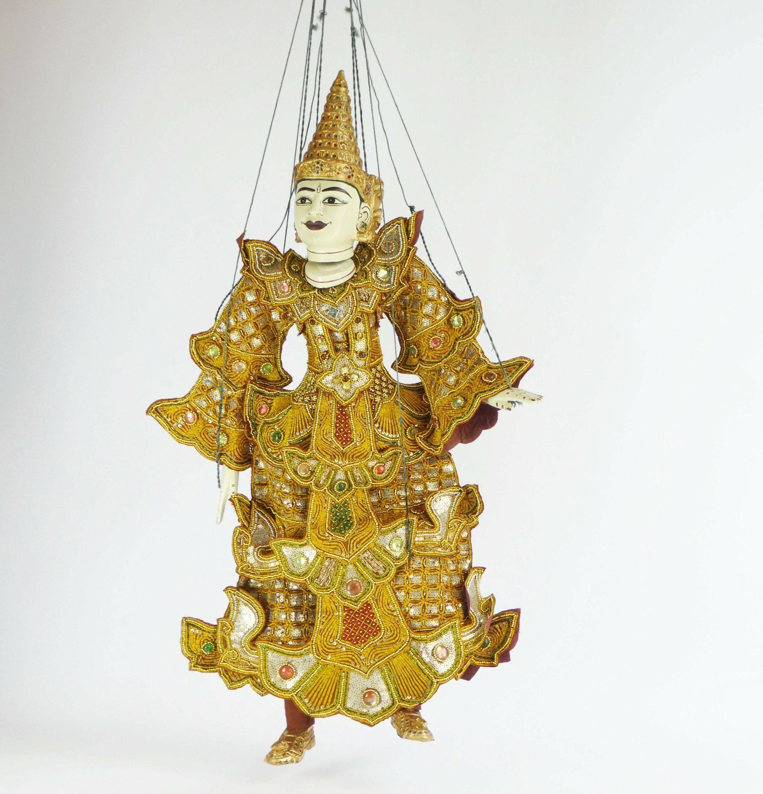 Large Handcrafted Vintage Asian Puppet With Stunning Clothing With Beads And Sequins, Large Burmese Marionette 39” photo furniture