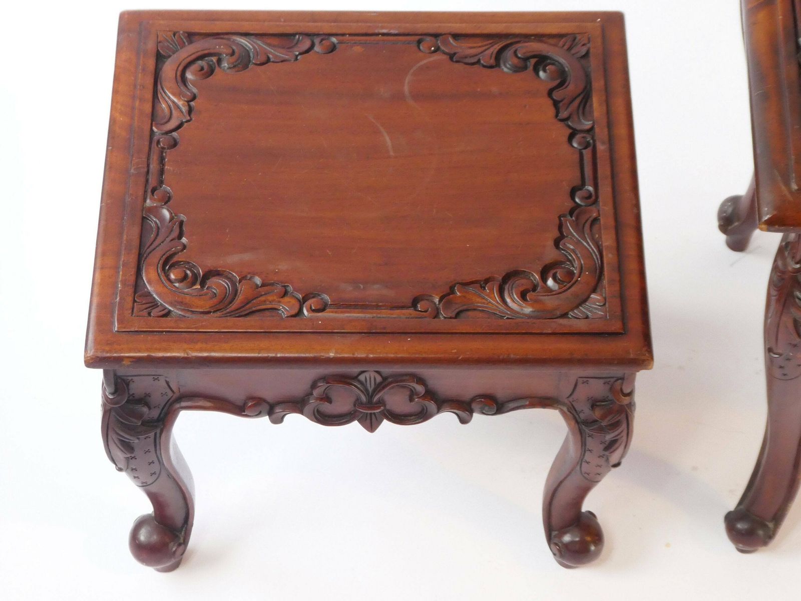 Vintage Asian Carved Wooden Nesting Tables, Chinese Side Tables With Floral Design photo buy