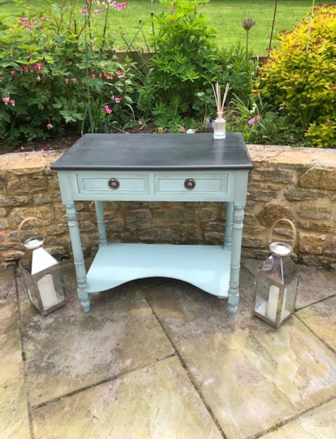 Console With 2 Drawers Painted In A Country Style Of Fusion French Eggshell With An Ash Top photo for sale