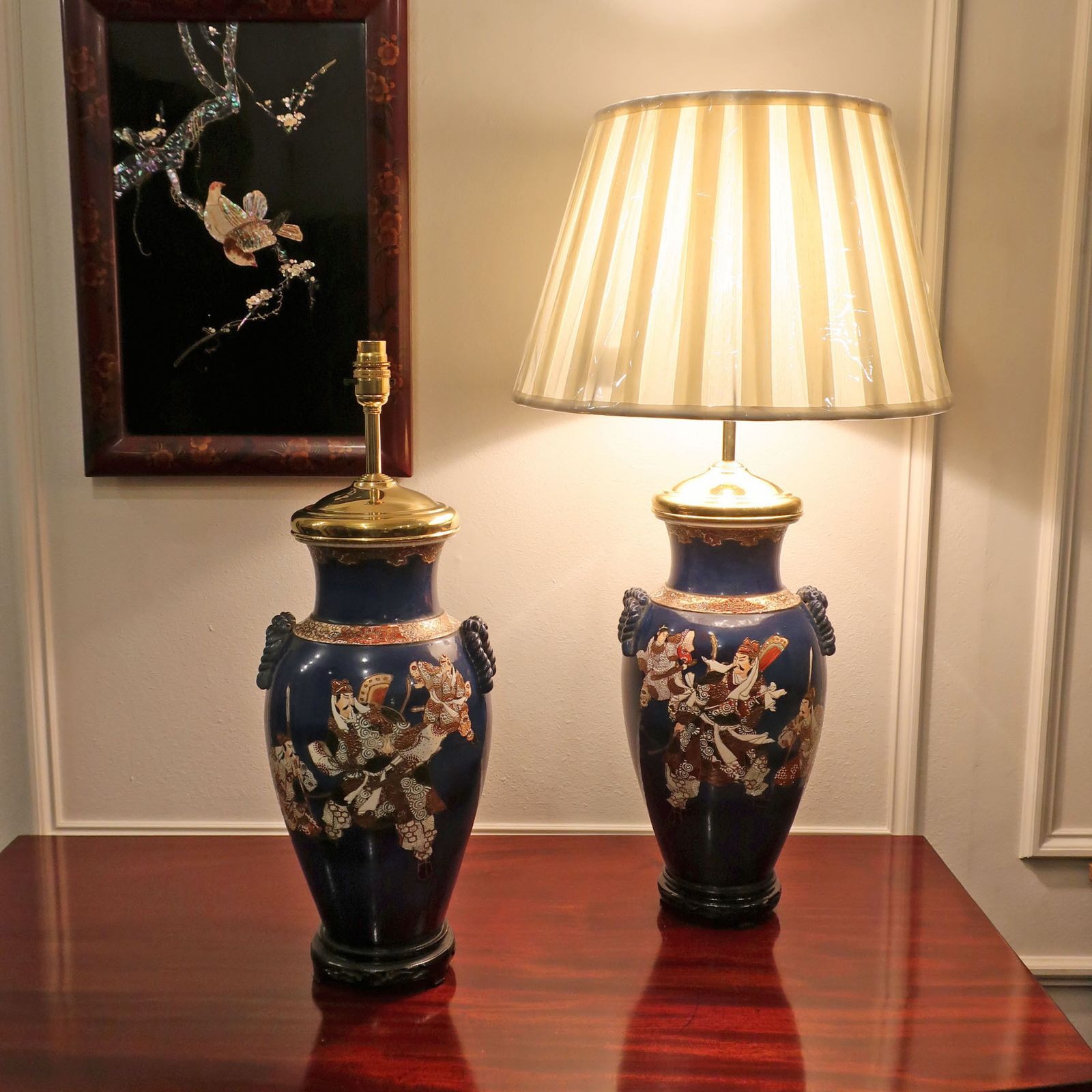 Pair Of Japanese Meiji Period Satsuma Porcelain Lamps photo for sale