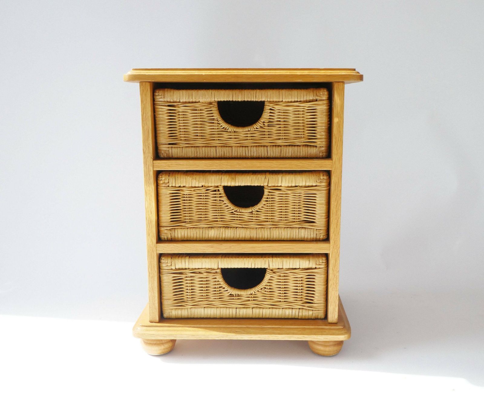 Beautiful Wicker Stand With 3 Drawers, Rattan Boho Vintage Cabinet, Storage Unit photo furniture