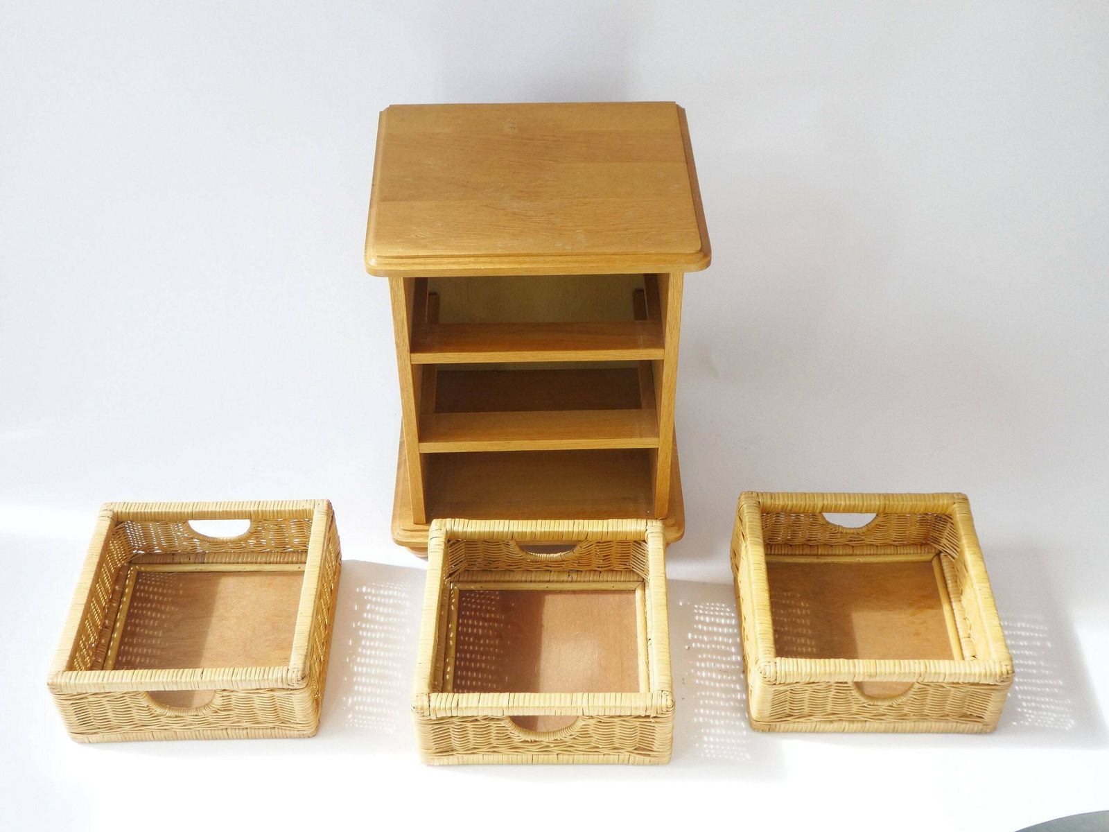 Beautiful Wicker Stand With 3 Drawers, Rattan Boho Vintage Cabinet, Storage Unit photo vinterior