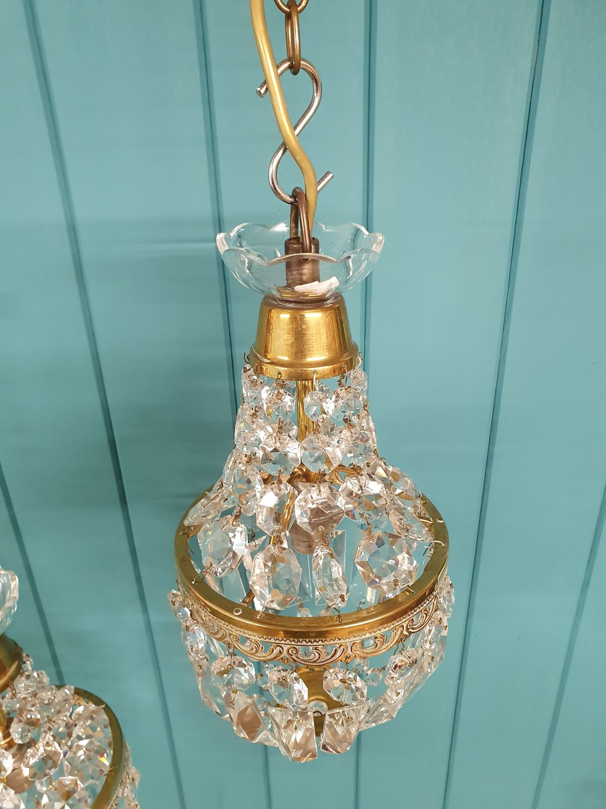 Small Pair Of Prism Swag Bag Chandeliers 6" photo for sale