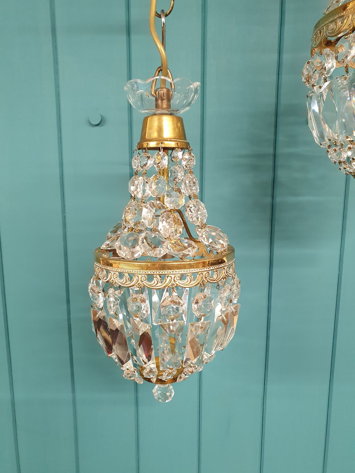 Small Pair Of Prism Swag Bag Chandeliers 6" photo Lighting