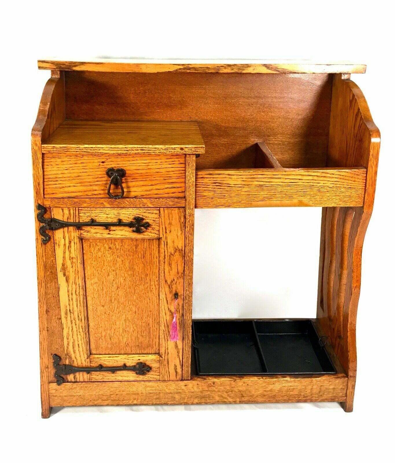 Antique Arts & Crafts Oak Entrance Hall Storage Cupboard Umbrella Stand C.1920 photo furniture