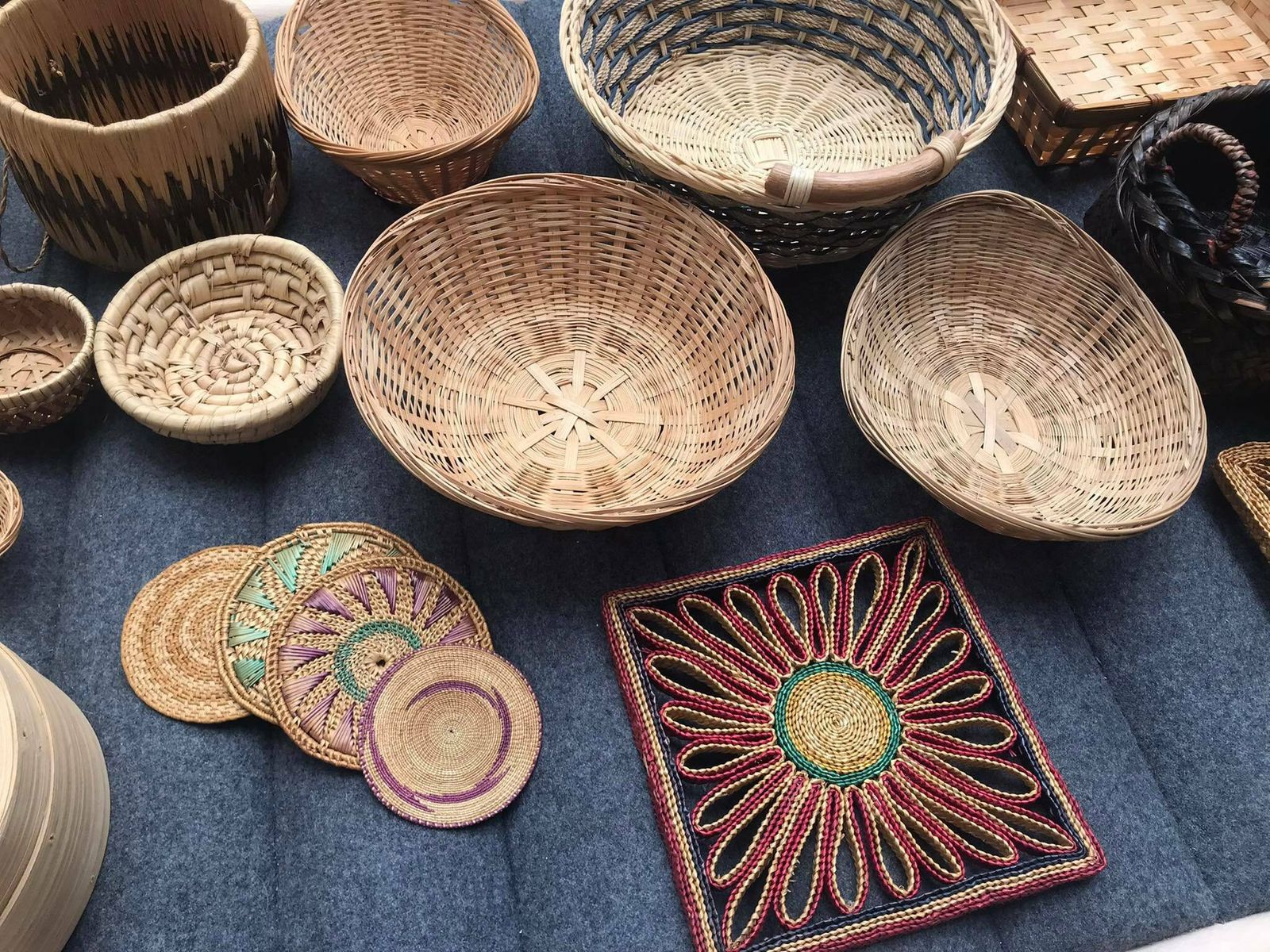 Boho Decor Art Woven Basket Wicker Wall Basket Round Rattan Flat Basket Wall Tray Bohemian Decor Wall Boho Chic Wicker Hanging African photo for sale