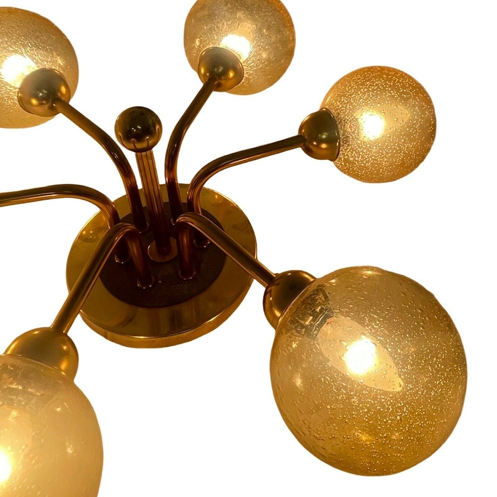 Veb Germany   Hanging Pendant   Sputnik Lamp With 6 Glass Shades   Patterned Glass   Mid Century Modern / Atomic Age photo vintage