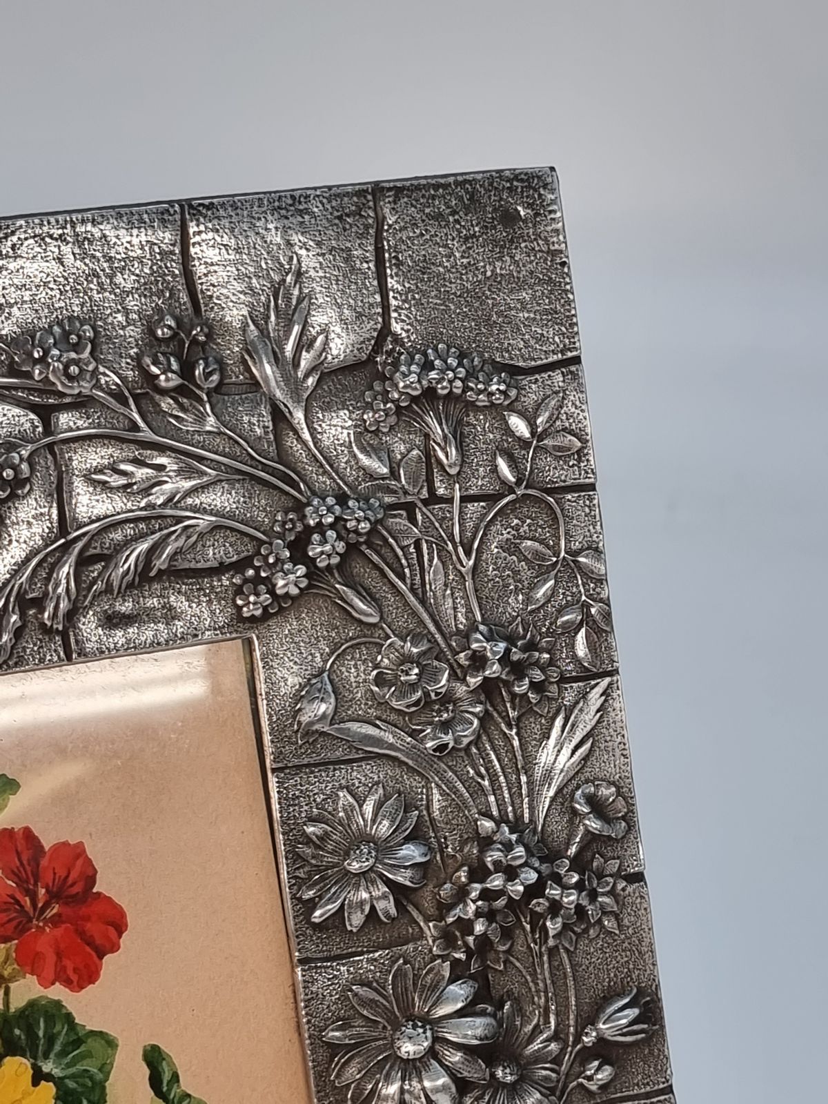 Home Decor A Floral Watercolour And Decorative Pewter Frame, Circa1890, French photo