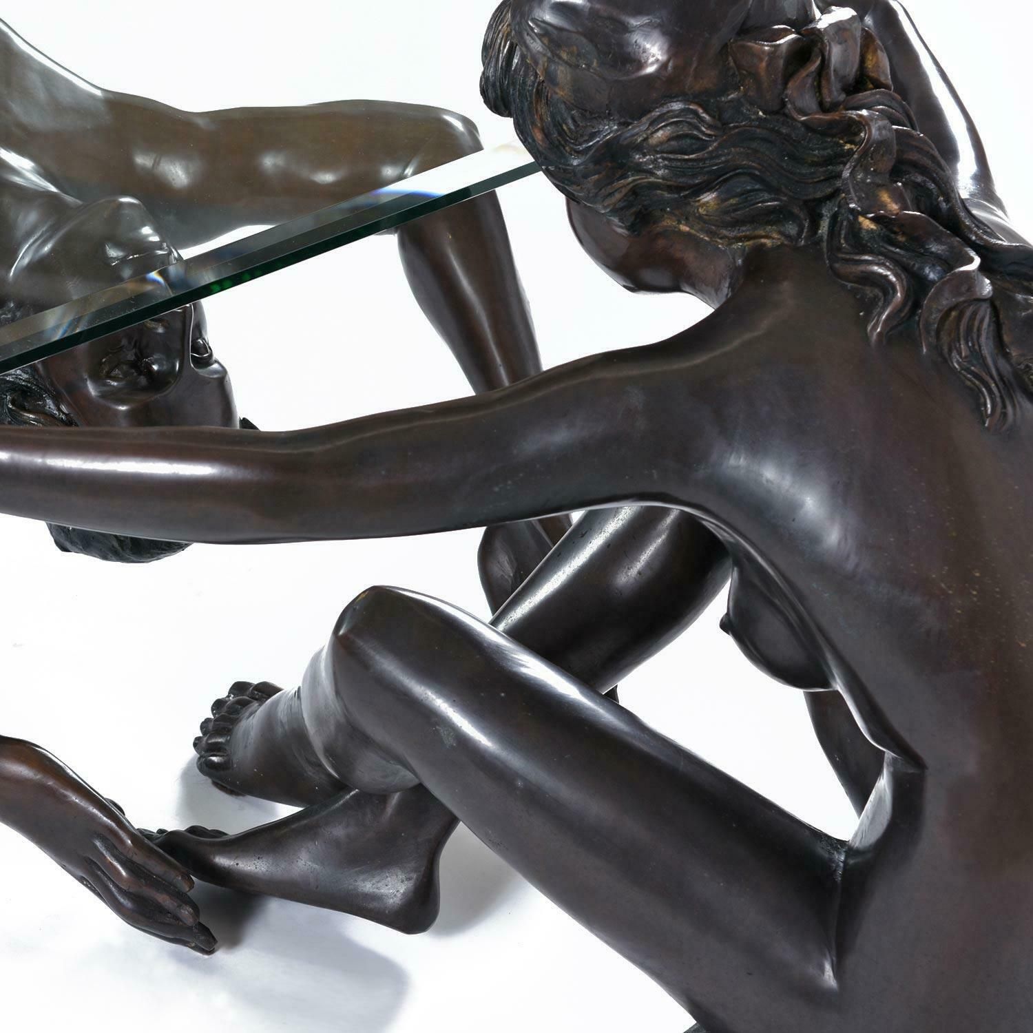 photo furniture C. Conndray Bronze Figural Art Nouveau Sculpture Coffee Table With Glass Top