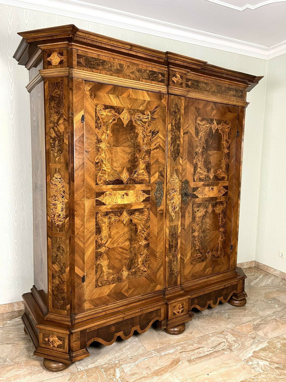 photo furniture 18th Century Nutwood Baroque Cabinet With Inlay Works , Austria Ca. 1770