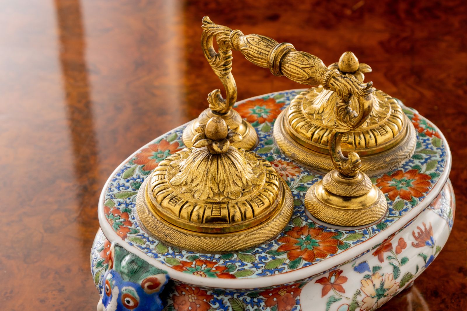 Inkwell Regency Gilded Bronze Porcelain England XIX Century photo Home Decor