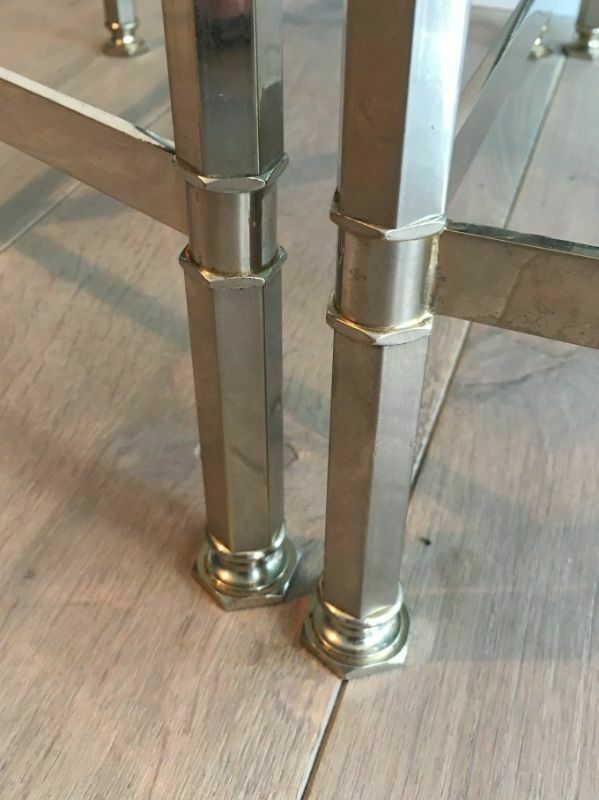 Rare Tripartite Nickel Coffee Table With Lacquered Glass Tops Around The Edge photo buy