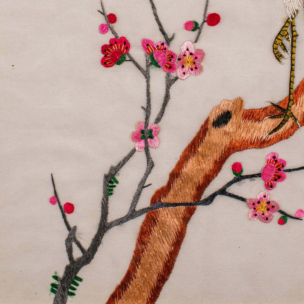 Vintage Embroidered Crane Panel  Korean  Silk Cotton  Embroidery Art Deco 1930 photo vintage