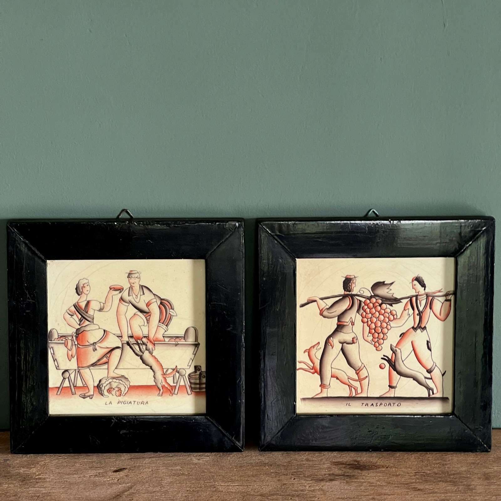 Pair Of Framed Ceramic Tiles By Gio Ponti For Richard Ginori Circa 1930 photo furniture