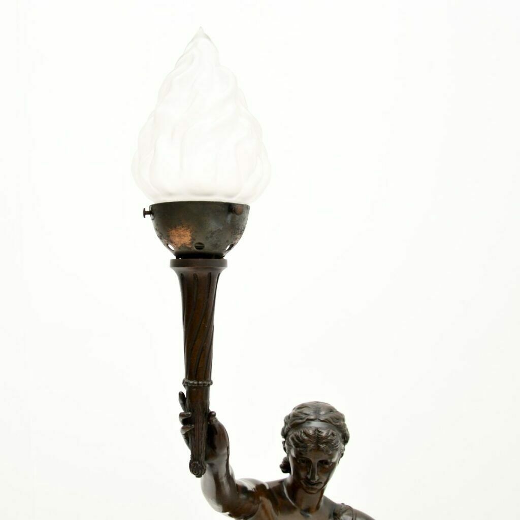 Antique French Bronze Lamp Figure ‘La Paix’ By Jean Jules Cambos photo 5785.52
