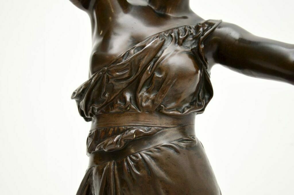 Antique French Bronze Lamp Figure ‘La Paix’ By Jean Jules Cambos photo vintage