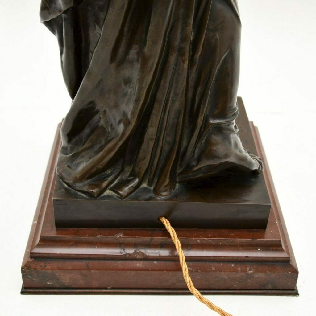 5785.52 Antique French Bronze Lamp Figure ‘La Paix’ By Jean Jules Cambos photo