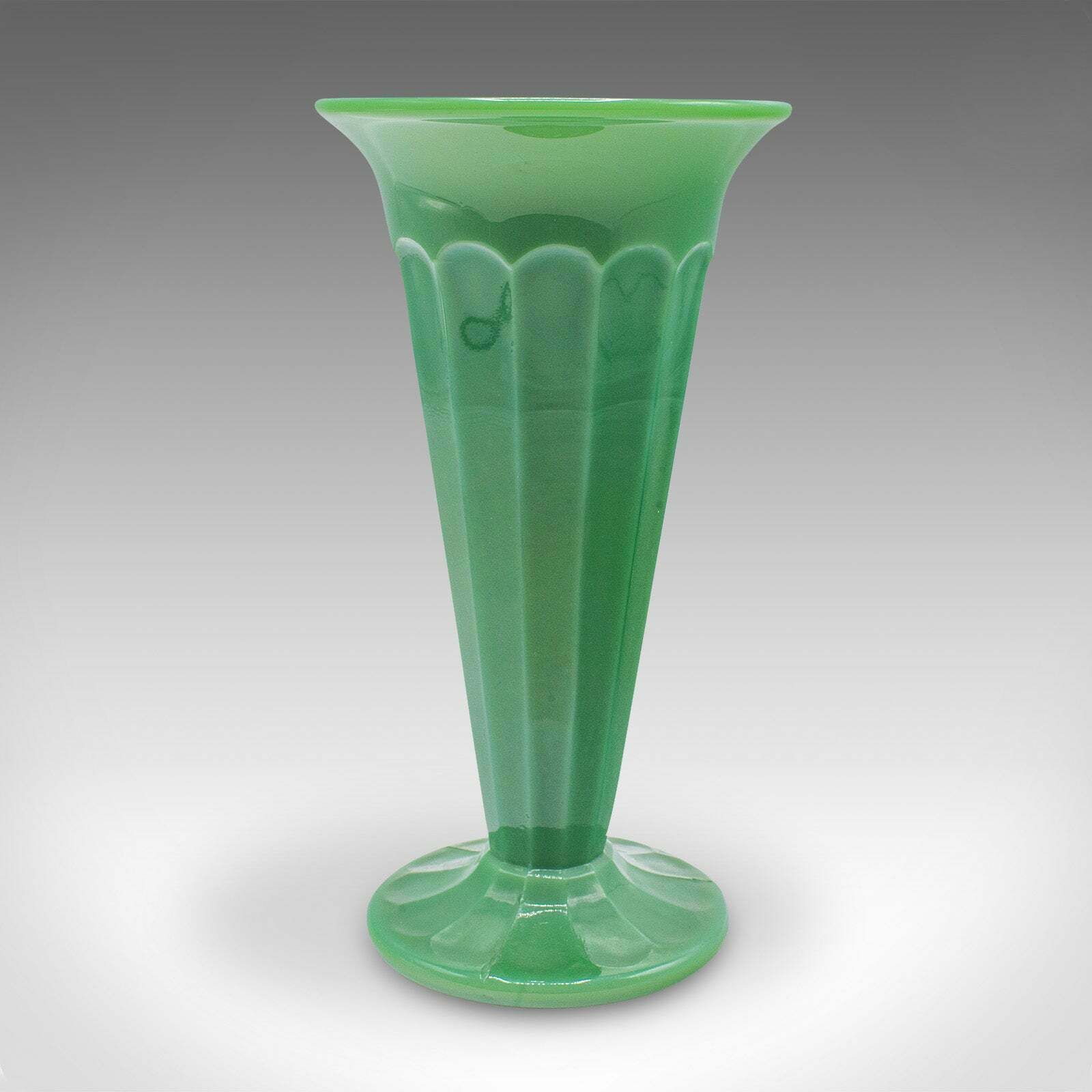 Pair Of Vintage Trumpet Vases, English, Cloud Glass, Flower Sleeve, Art Deco photo Home Decor