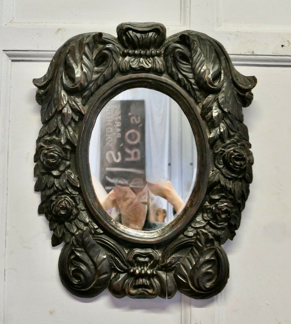 Gothic Carved Oak Oval Mirror photo furniture