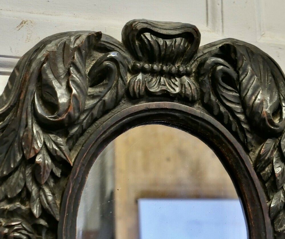 Gothic Carved Oak Oval Mirror photo for sale
