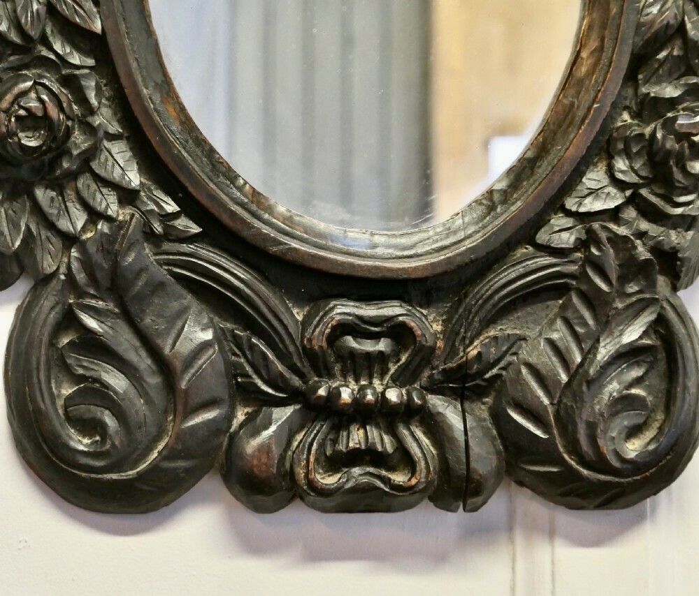 Gothic Carved Oak Oval Mirror photo Home Decor