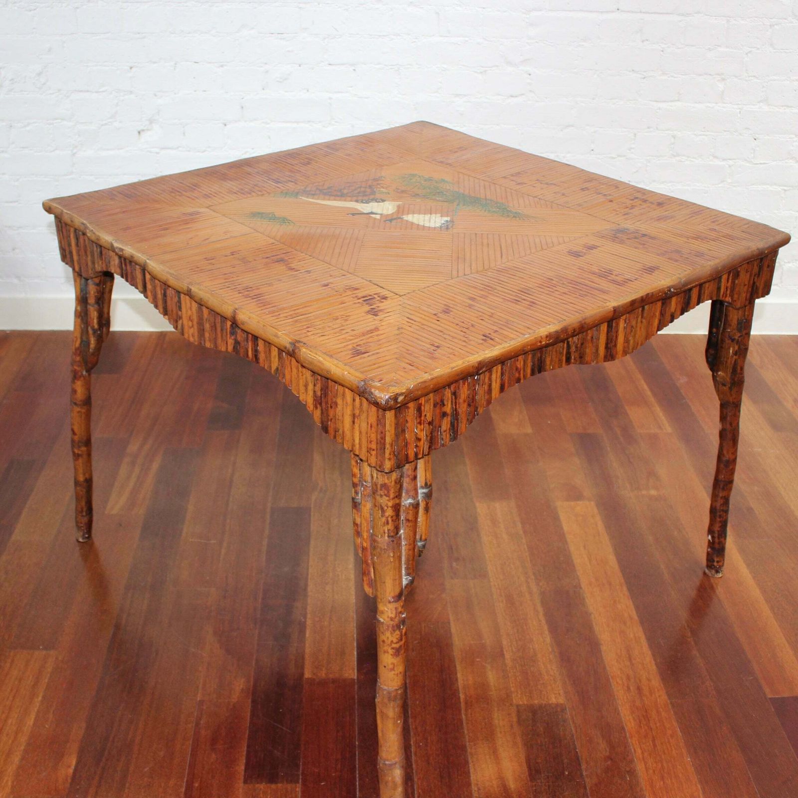 Antique Chinoiserie Style Bamboo Rattan Card Table (Circa 1910) photo 1716.0