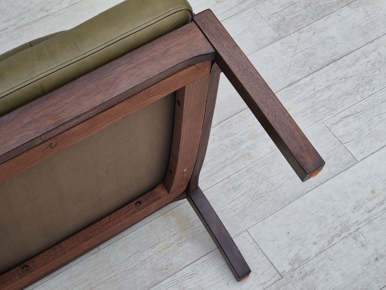 photo vinterior 1970s, Scandinavian Armchair, Original Condition, Furniture Leather, Solid Teak Wood.