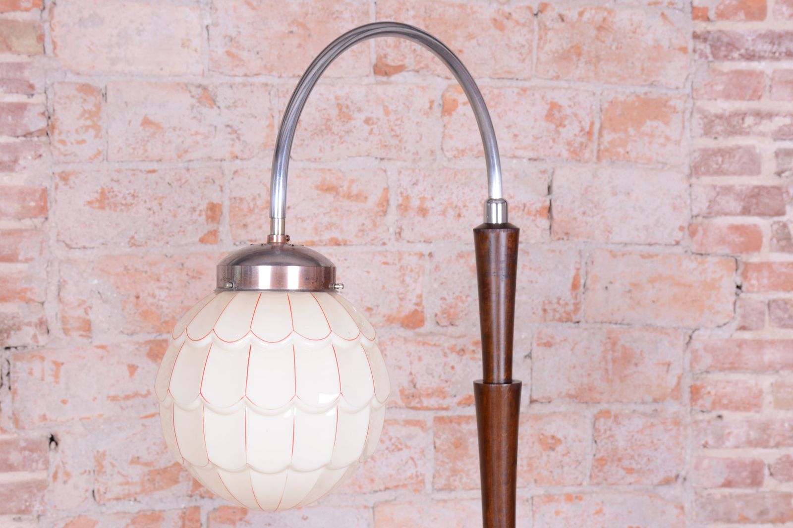 Restored Cubism Floor Lamp, Beech, Chrome, Milk Glass, Rewired, Czech, 1920s photo furniture