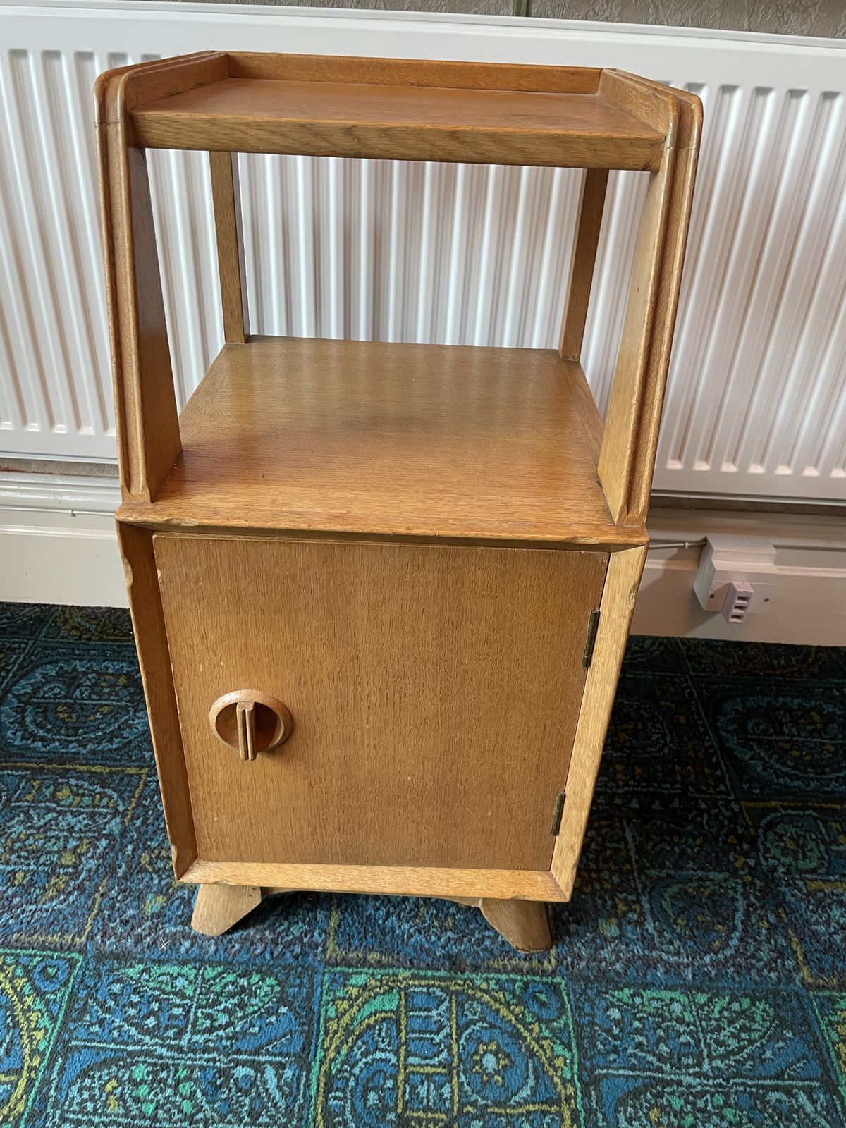 Pair Of Mid Century White And Newton Oak Bedside Cabinets. photo for sale