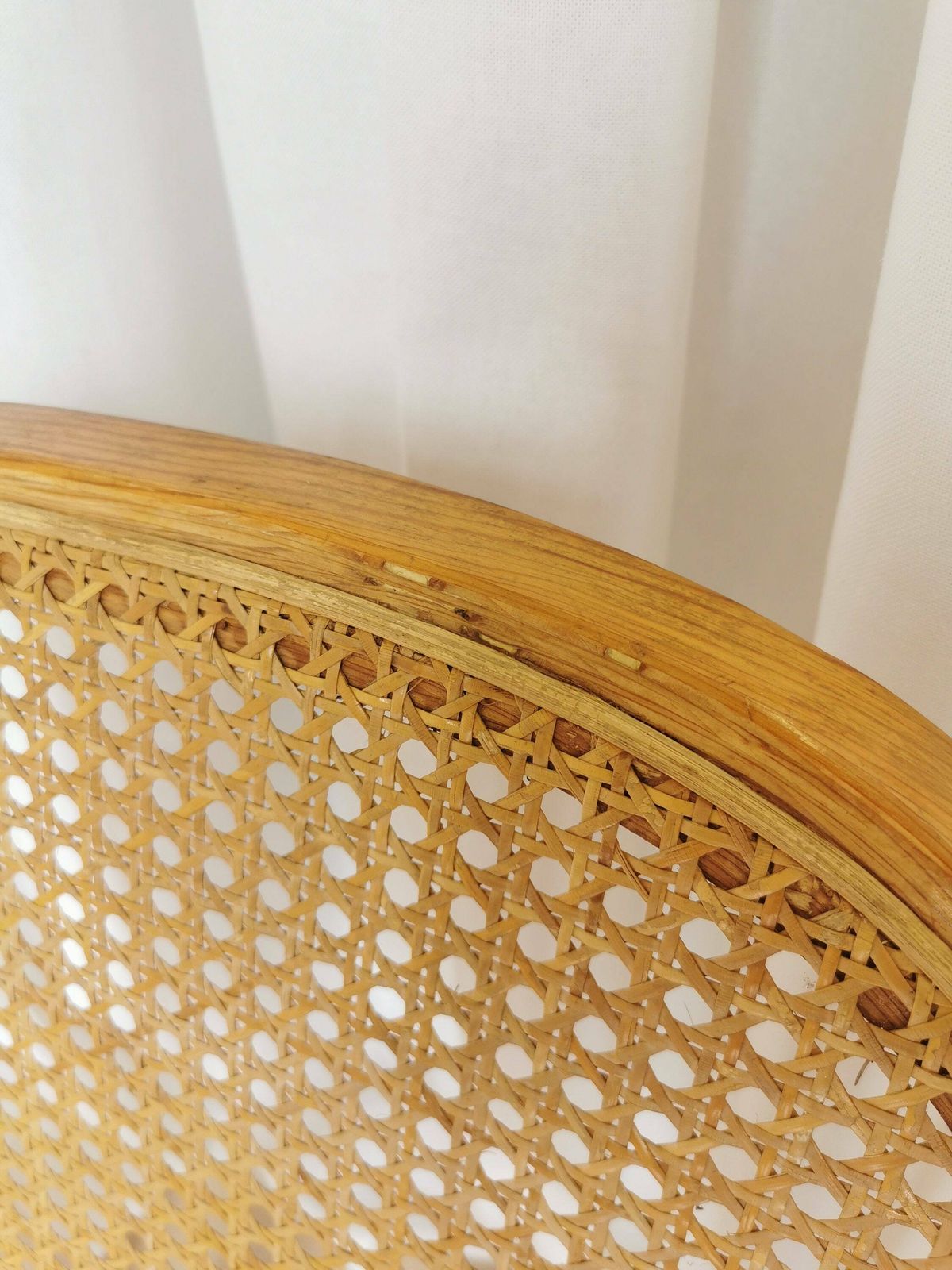 photo for sale Set Of 3 Vintage Wooden Dine Chairs With Cane Seat And Cane Backrest / Mid Century Dining Room Furniture / Yugoslavia 1970s / Wicker Mash
