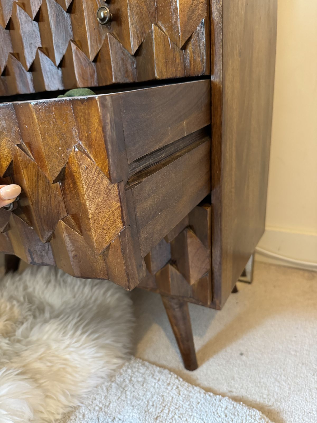 Solid Hardwood Handmade Carved Chest Of Drawers photo for sale