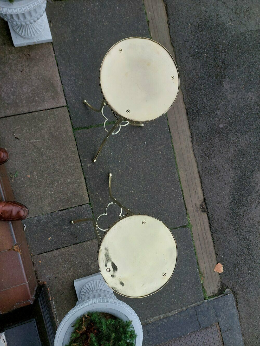 Pair Of Early 20thc Brass Jardiniere Stands photo vinterior