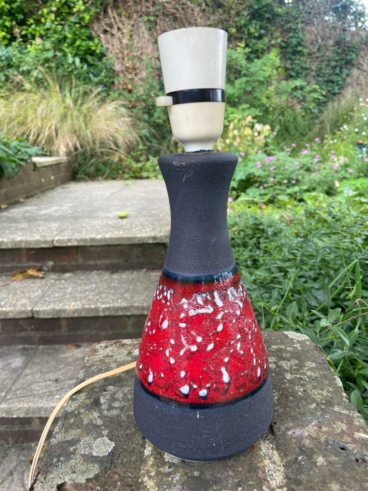 Superb Vintage 1970s Red And Volcanic Grey Table Lamp photo furniture