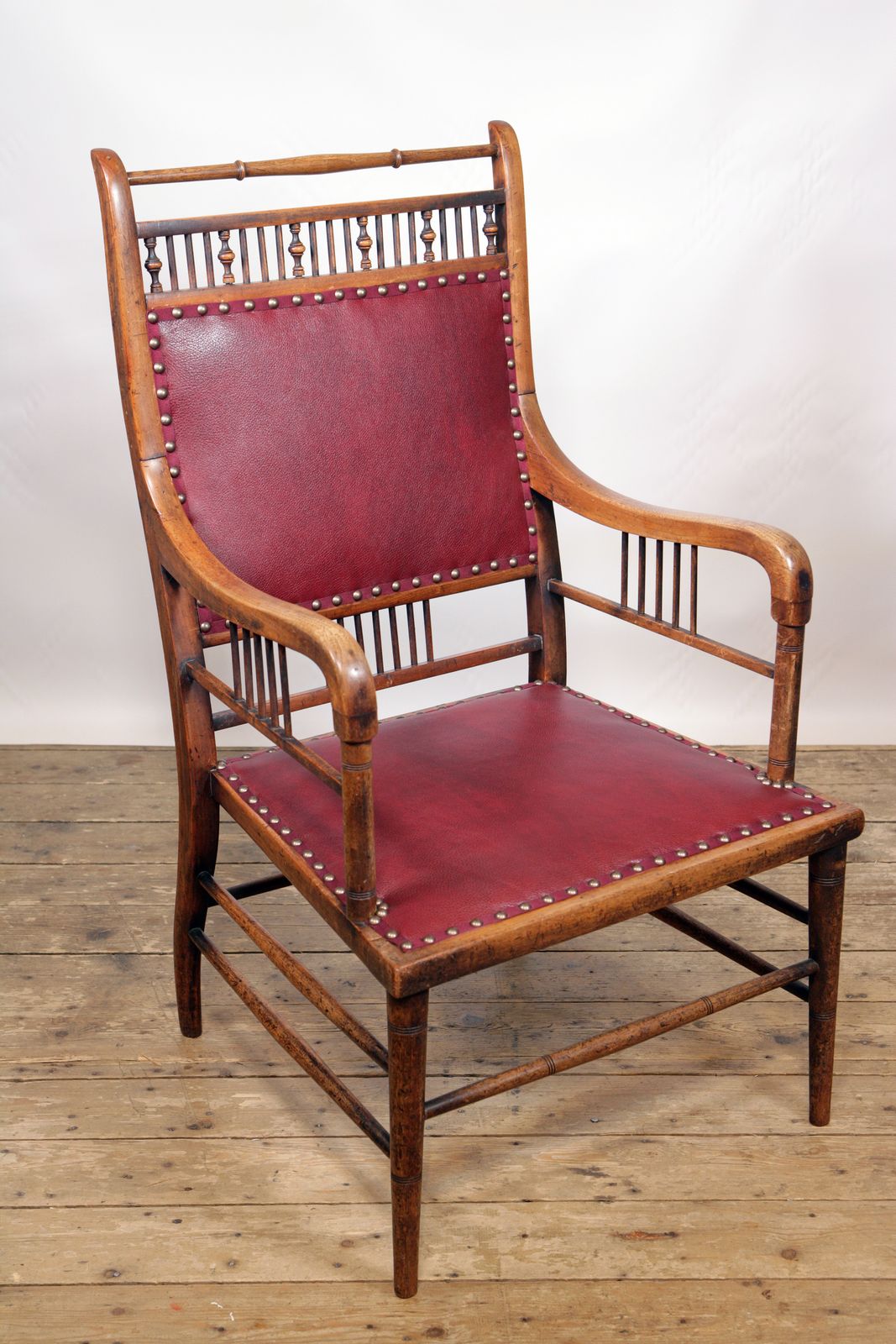 An Original E.W. Godwin Mahogany Side Chair Restored And Upholstered In Oxblood Red Leather