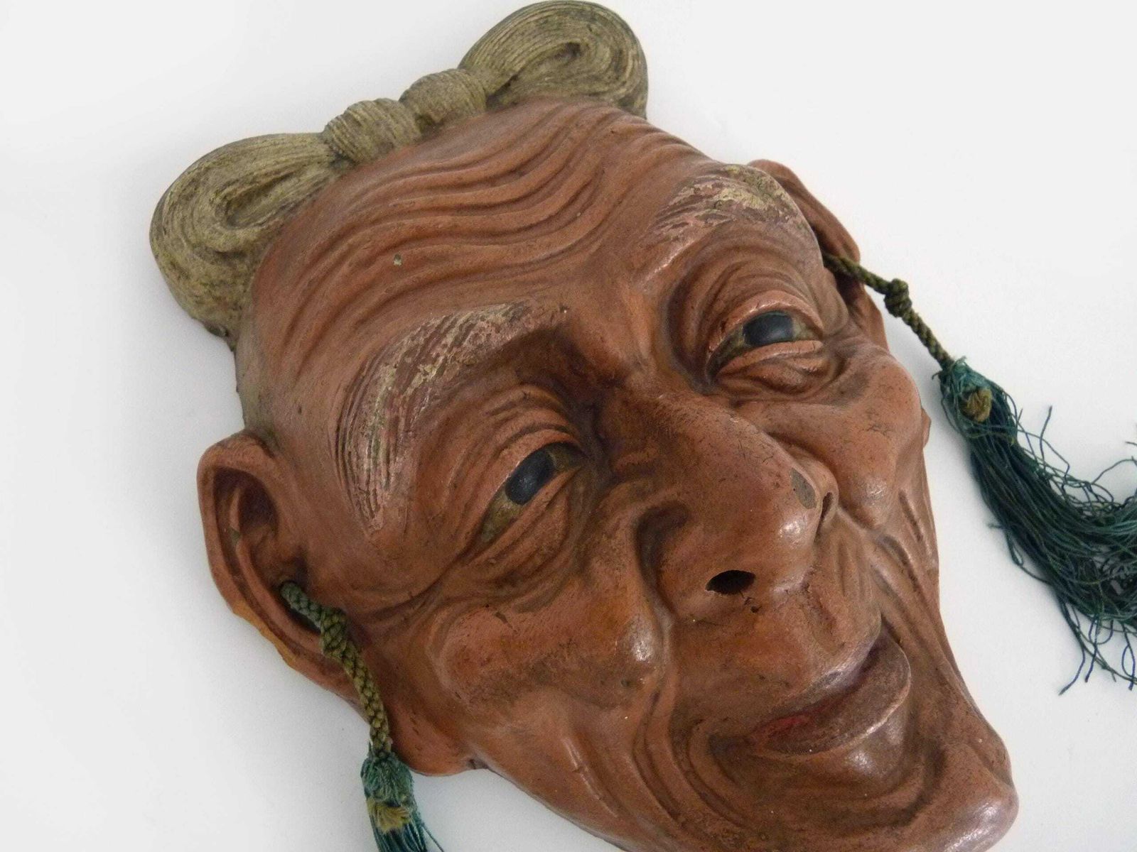Authentic Japanese Noh Old Man Mask In Terracotta. 40s 50s photo for sale