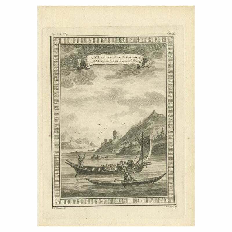 Antique Print Of A Woman's Boat Know As Imiak And A Kayak For Men 1770