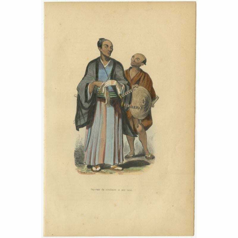 Antique Print Of A Japanese Nobleman And His Servant, 1843