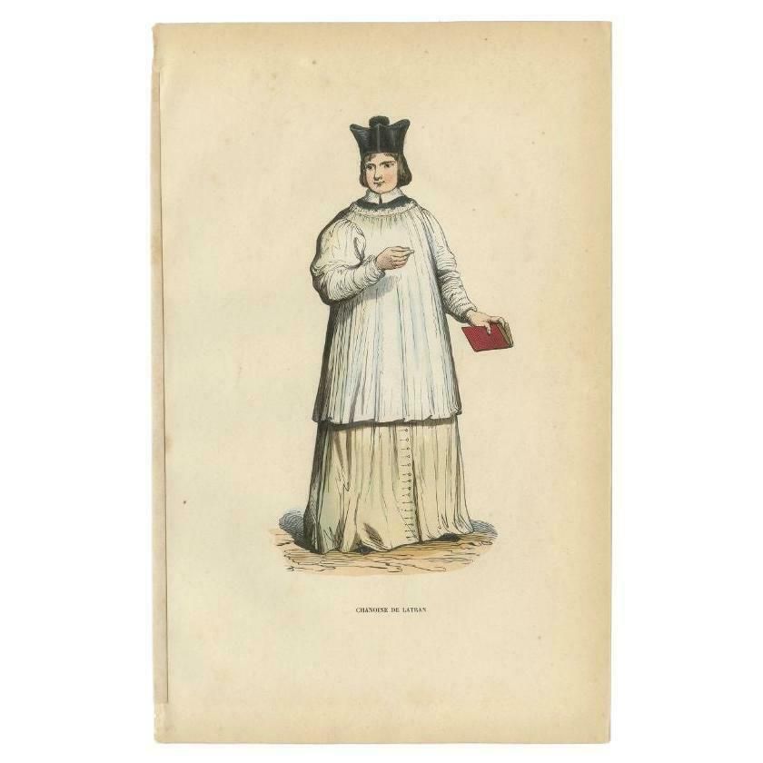 Antique Print Of A Canon Of Saint John Lateran In Rome, 1845