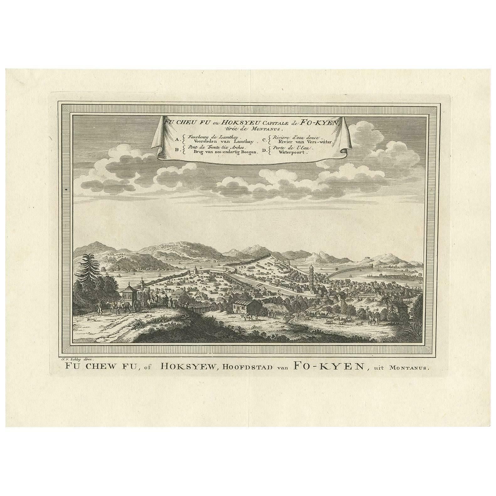 Antique Print Of Fu Chew Fu 'Hoksywe, China' By J. Van Schley, Circa 1750