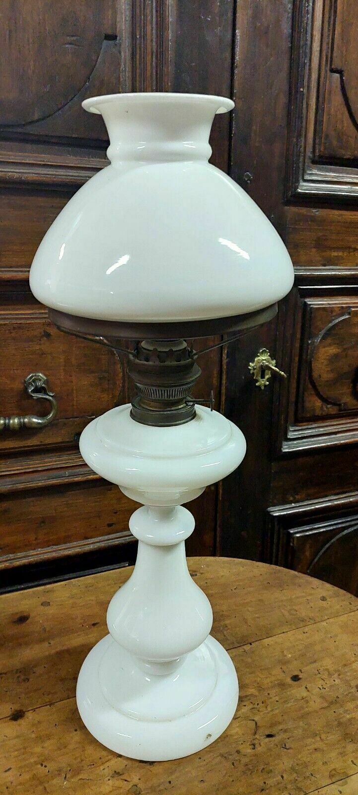 Large Antique Oil Lamp In Opaline Glass, Late 19th Century photo furniture