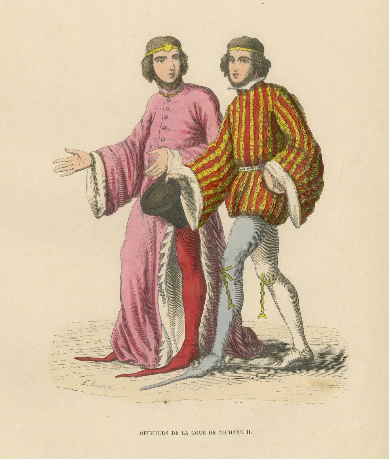 Court Officers Of The Reign Of Richard II In An Hand Colored Lithograph 1847 photo 182.0