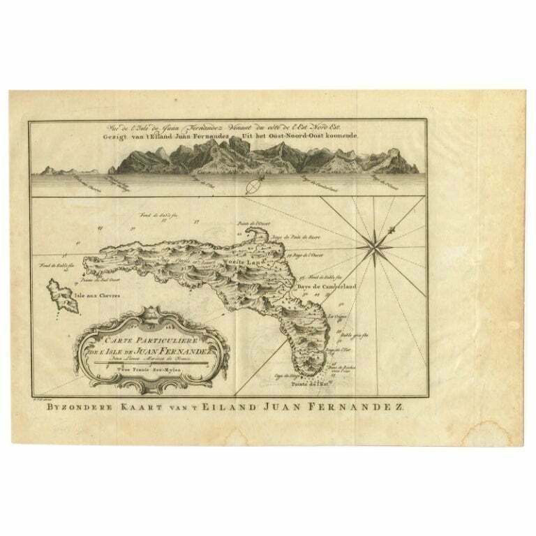 Original Antique Map Of Juan Fernandez By Van Schley, 1757