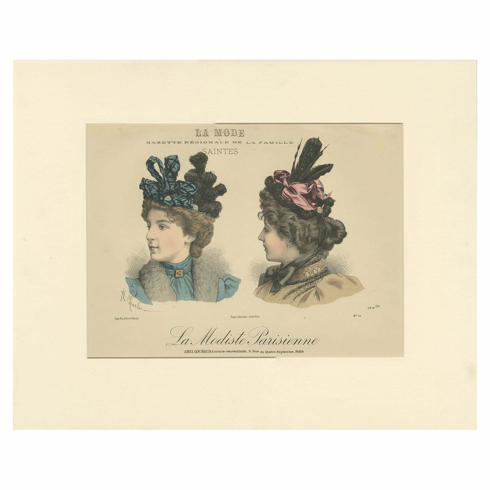 Pl. 3210 Antique Fashion Print Of Ladies With Hats 'C.1895'