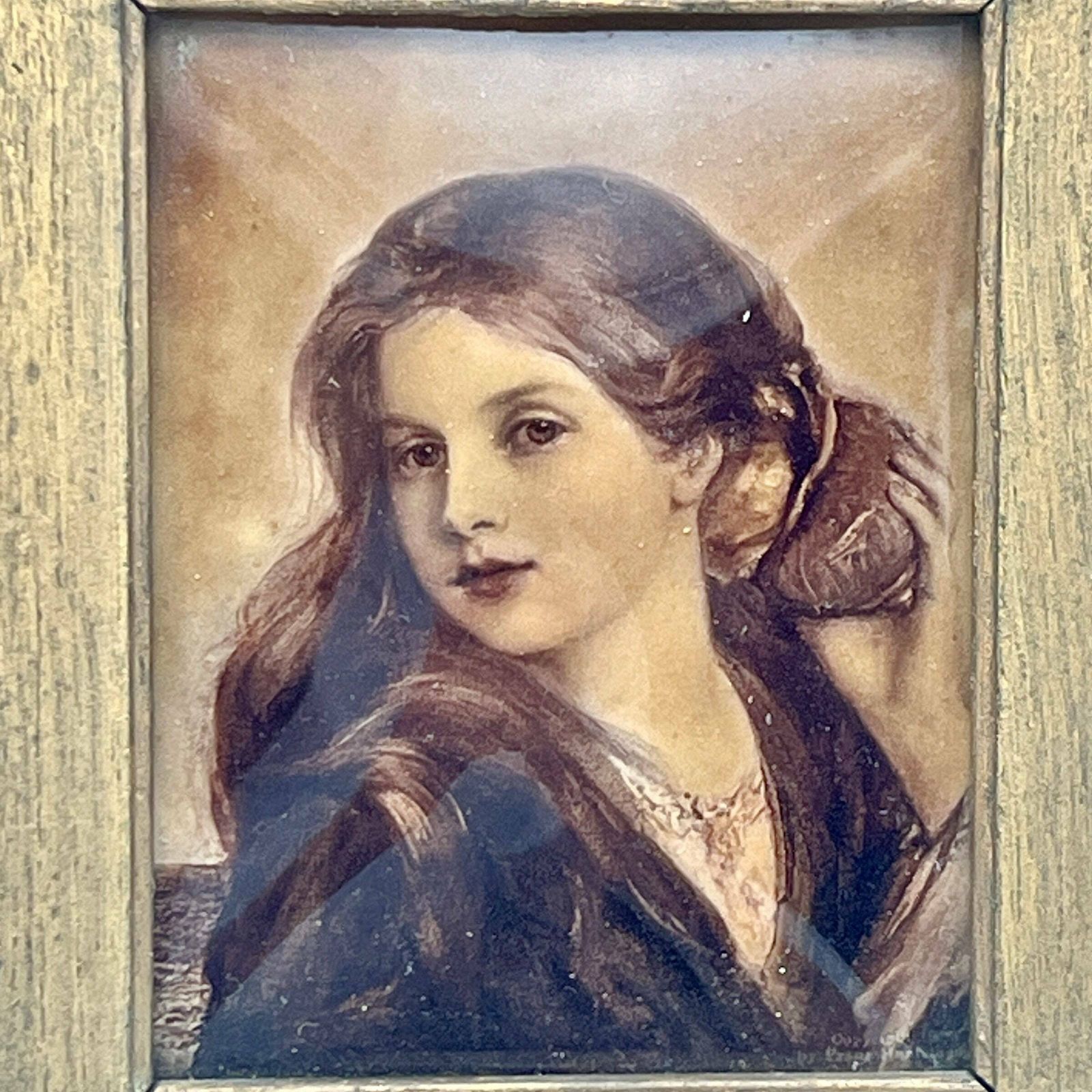 Antique French Chrystoleon Painting On Glass   Young Lady   Home Decor photo furniture