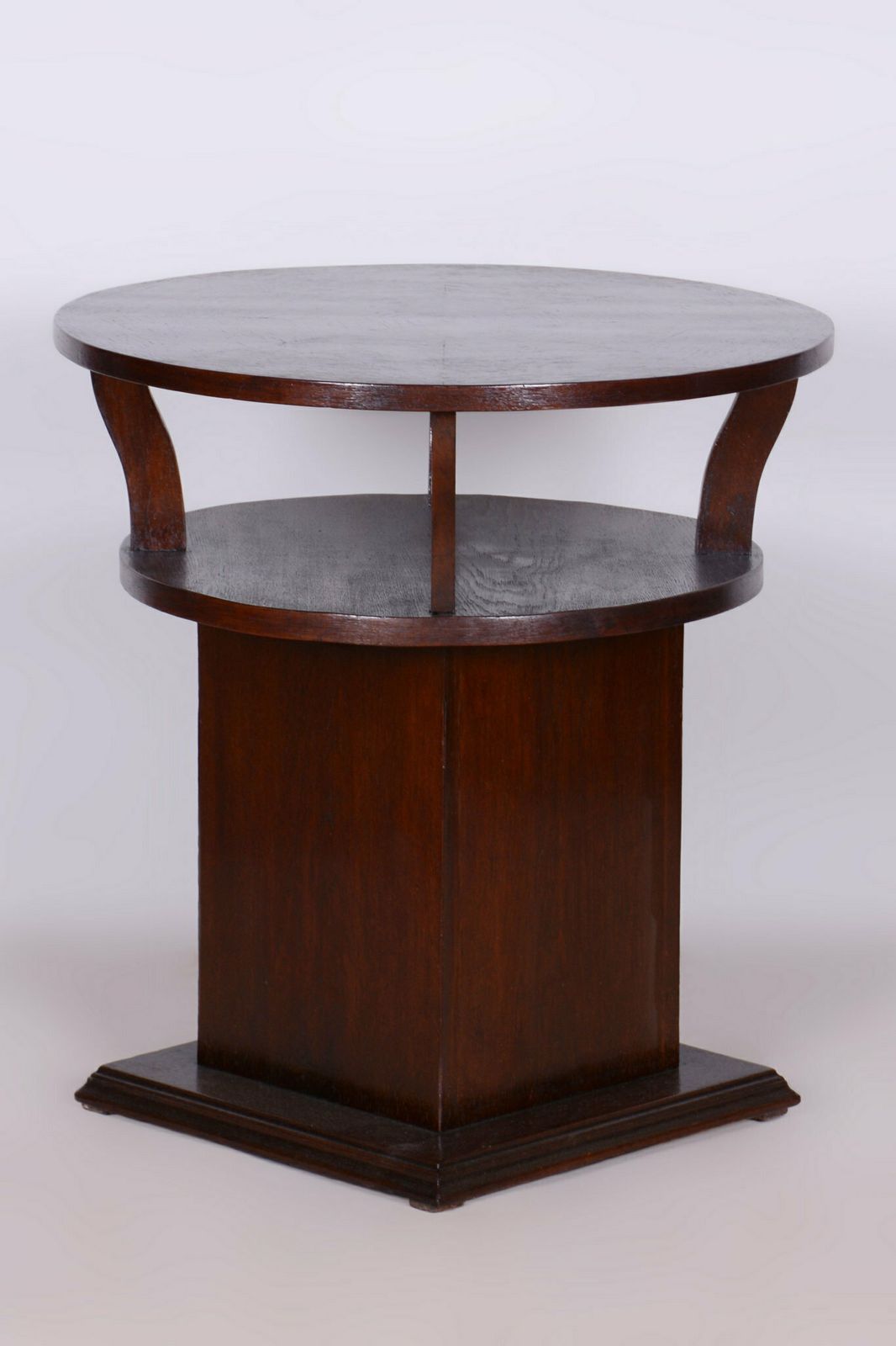 Restored Art Deco Round Small Table, Oak, Veneer, Czech, 1920s photo buy