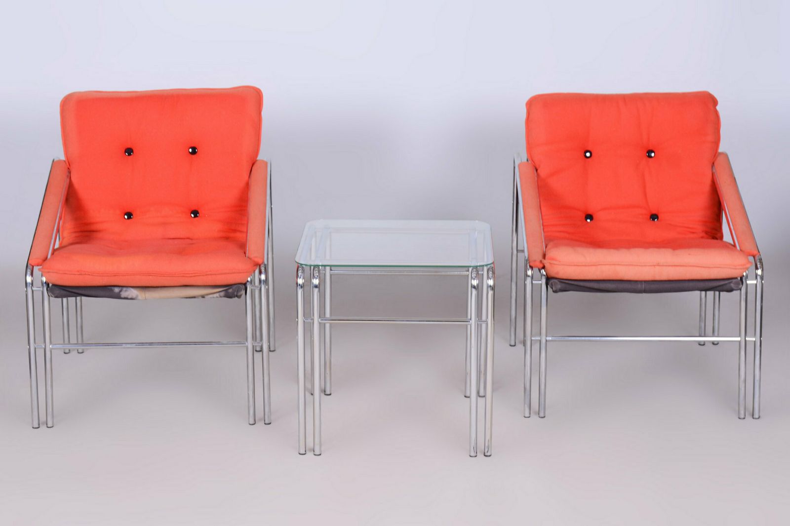 Original 20th Century Livingroom Set With Table, Chrome, Glass, Slovakia, 1970s photo 1000.0